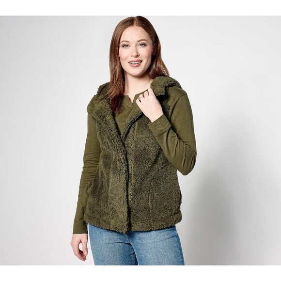 Koolaburra by UGG Brushed Back Sherpa Cozy Vest Olive Night Large A625572 - Picture 1 of 3